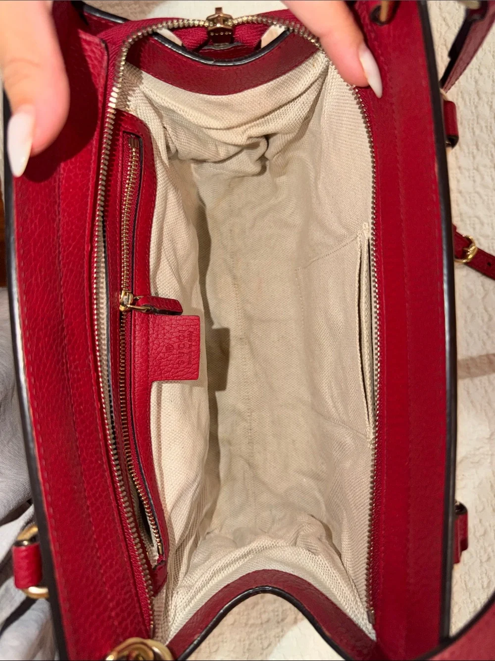Gucci Red Pebbled Leather Top-Handle Satchel